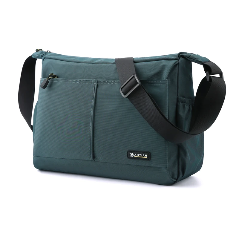 Men's multi pocket casual shoulder bag with adjustable shoulder straps and zipper closure, ideal for daily commuting