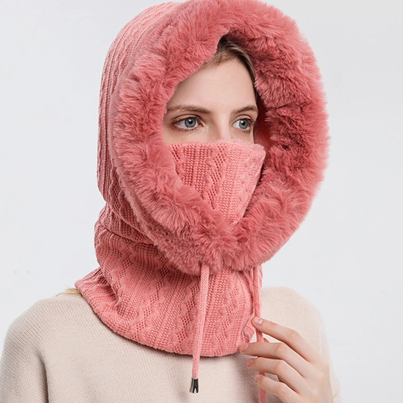 Pink fluffy hood/Winter women hat/Balaclava/Fuchsia balaclava