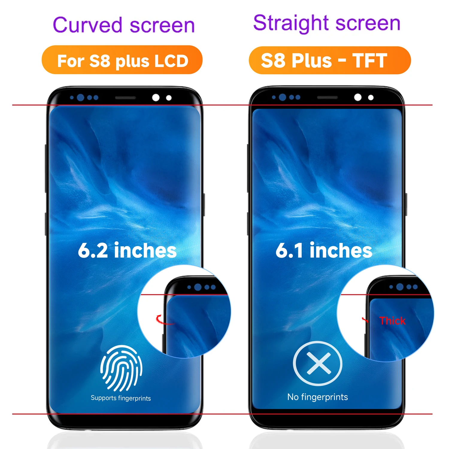 TFT 품질 LCD 터치 스크린 디지타이저 교체, 삼성 S8 G950 G950F 디스플레이 S8 플러스 G955 G955F 용 프레임 포함 S8 LCD