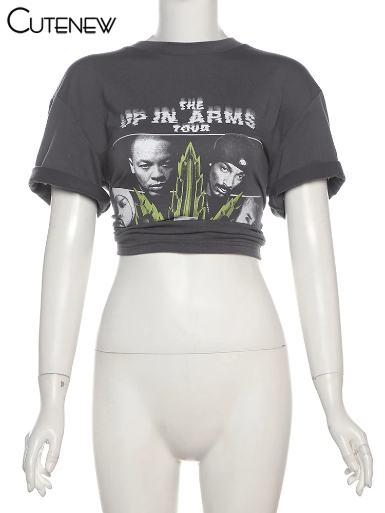 Camisetas casuales con estampado de retrato para mujer, camisetas clásicas de verano nuevas de manga corta con cuello redondo, camisetas femeninas que combinan con todo, tendencia urbana.