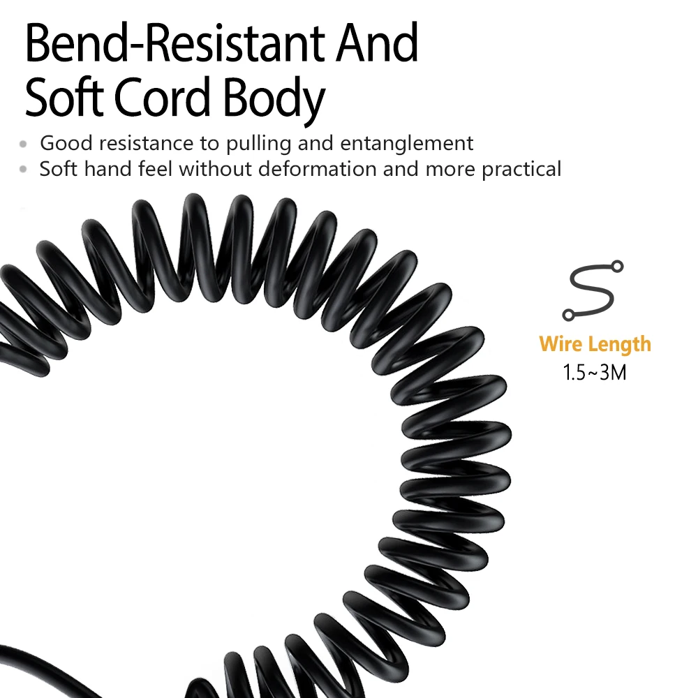 High-extensional Spring Headphone Cable with 3.5MM + 6.35MM to 2.5MM jack for SENNHEISER HD6 HD7 HD8 HD515 HD518 HD558 HD598