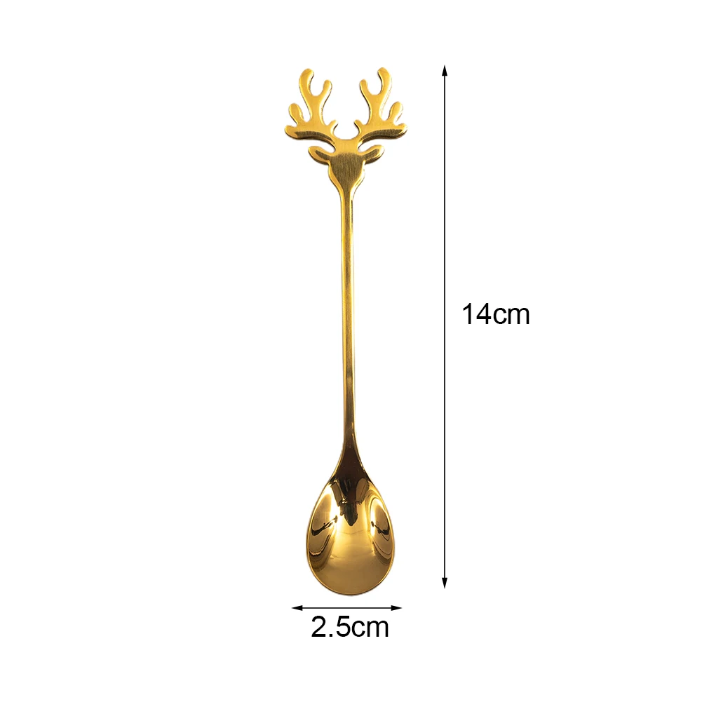 Spoon Coffee Spoon 14x2.5cm Deer Head Fawn Gold Mug Rose Gold Silver Stirring Black Coffee