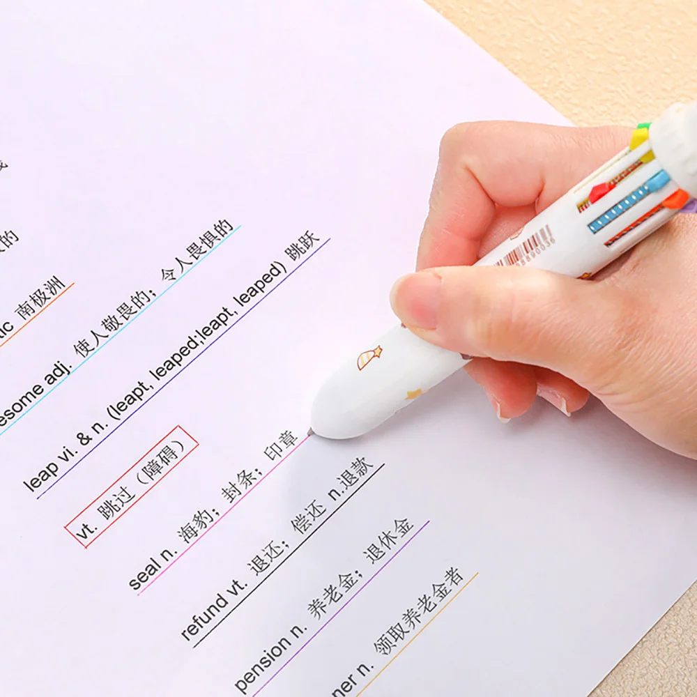 Ballpoint Pen Gel Pens Multifunction Ballpoint Pen Multicolored Pens Colorful Refill 10 Colors Cute Cartoon Bear for School Office Supply