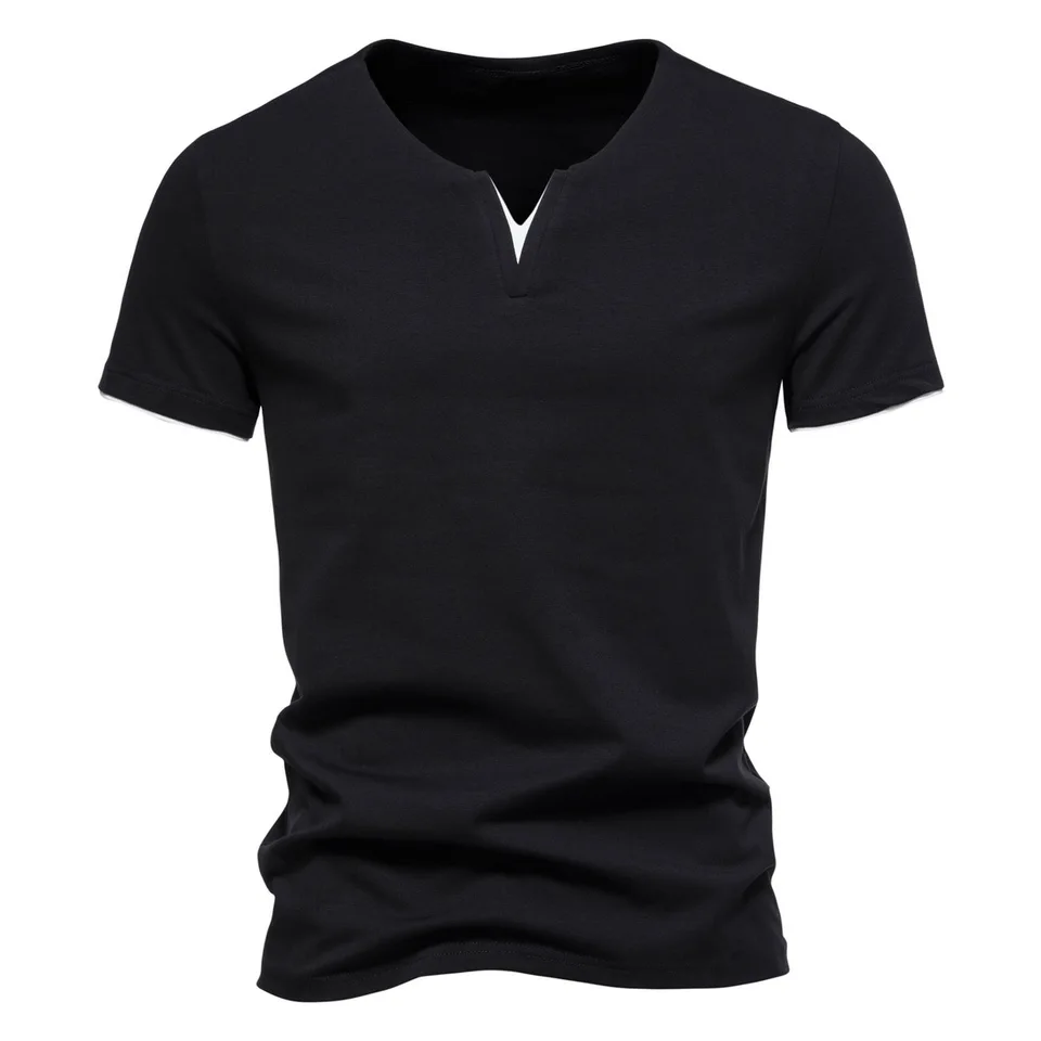 T-shirts voor heren, Henley-shirt, zomer, V-hals, shirt met korte mouwen, sportshirt, ademend, vintage casual katoen, slim fit, T-shirt, streetwear, koffie, XL