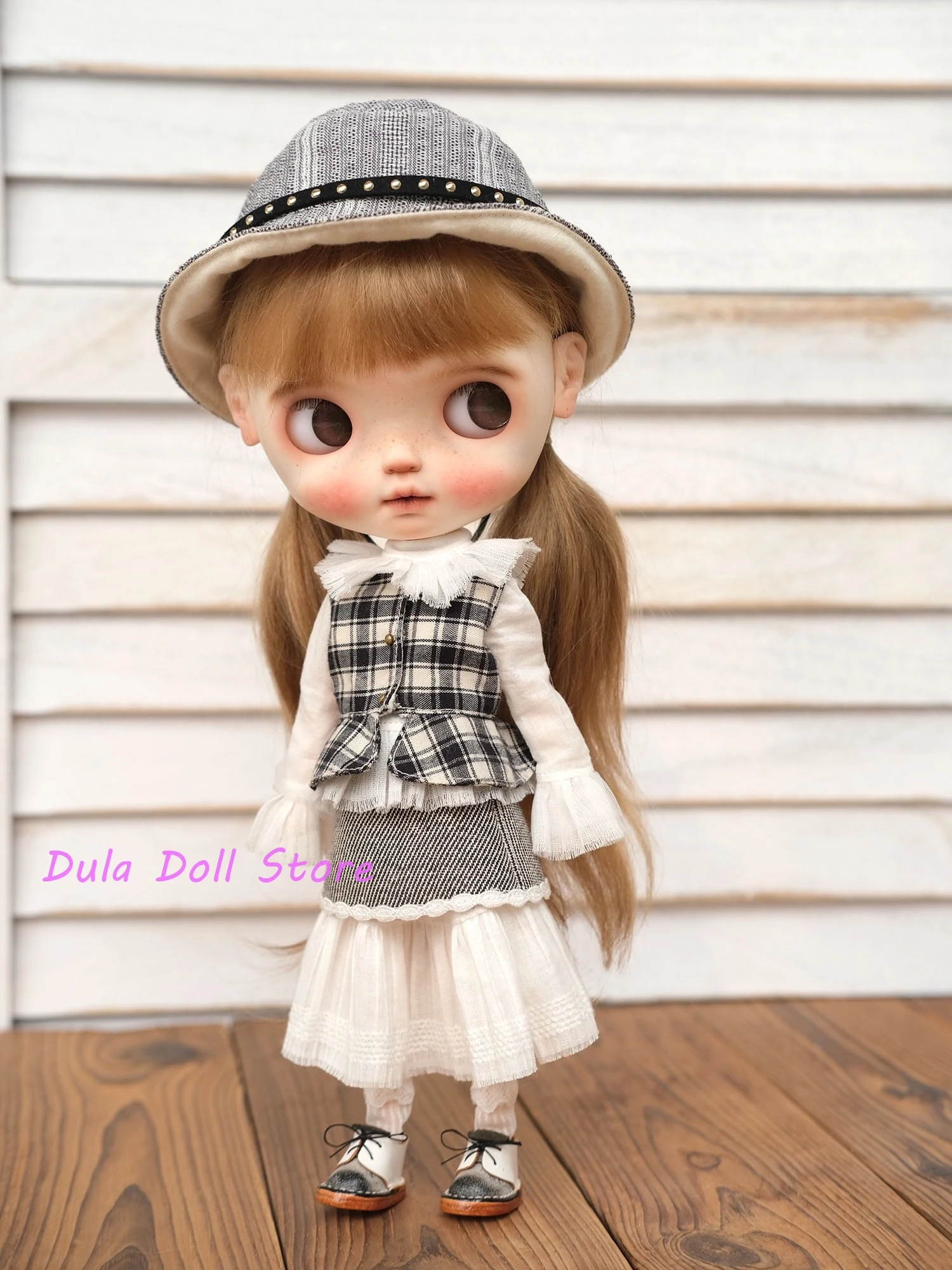 

（New Arrivals Special）Dula Doll Clothes Dress Gray, black and white checker Blythe ob24 ob22 Azone Licca ICY JerryB 1/6 Bjd Doll