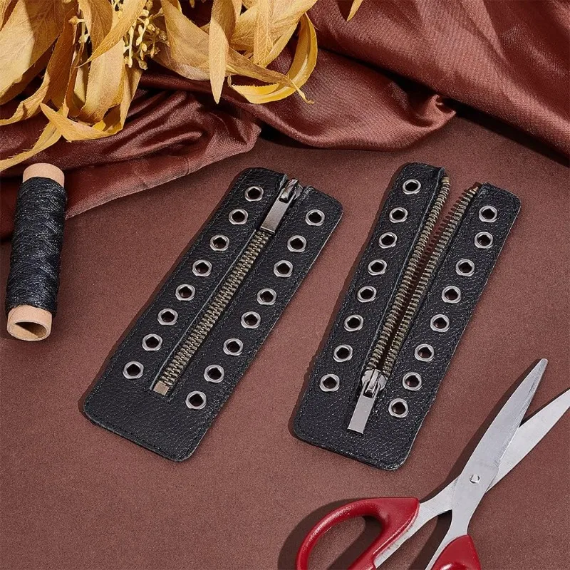 Leather Lace-in Boot Zipper Inserts 6.1 x 2.1 Inch 8 Metal Eyelets Zipper Boot Laces Black No Tie Shoe Laces for Adults Men