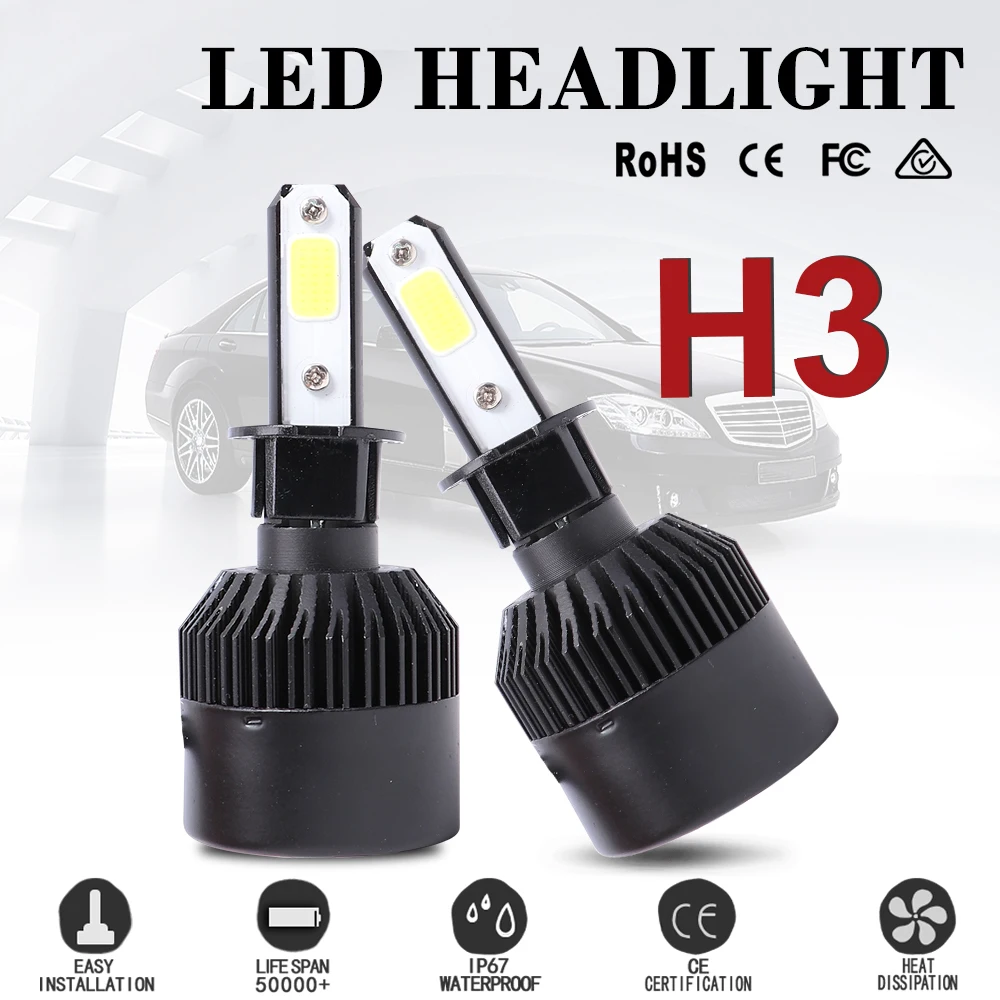 

2Pcs H3 LED H7 H11 H8 9005 9006 HB4 H1 H4 HB3 H9 H27 Car Headlight Bulbs LED Lamps COB Chips 8000LM Auto Fog Lights 6500K 12V