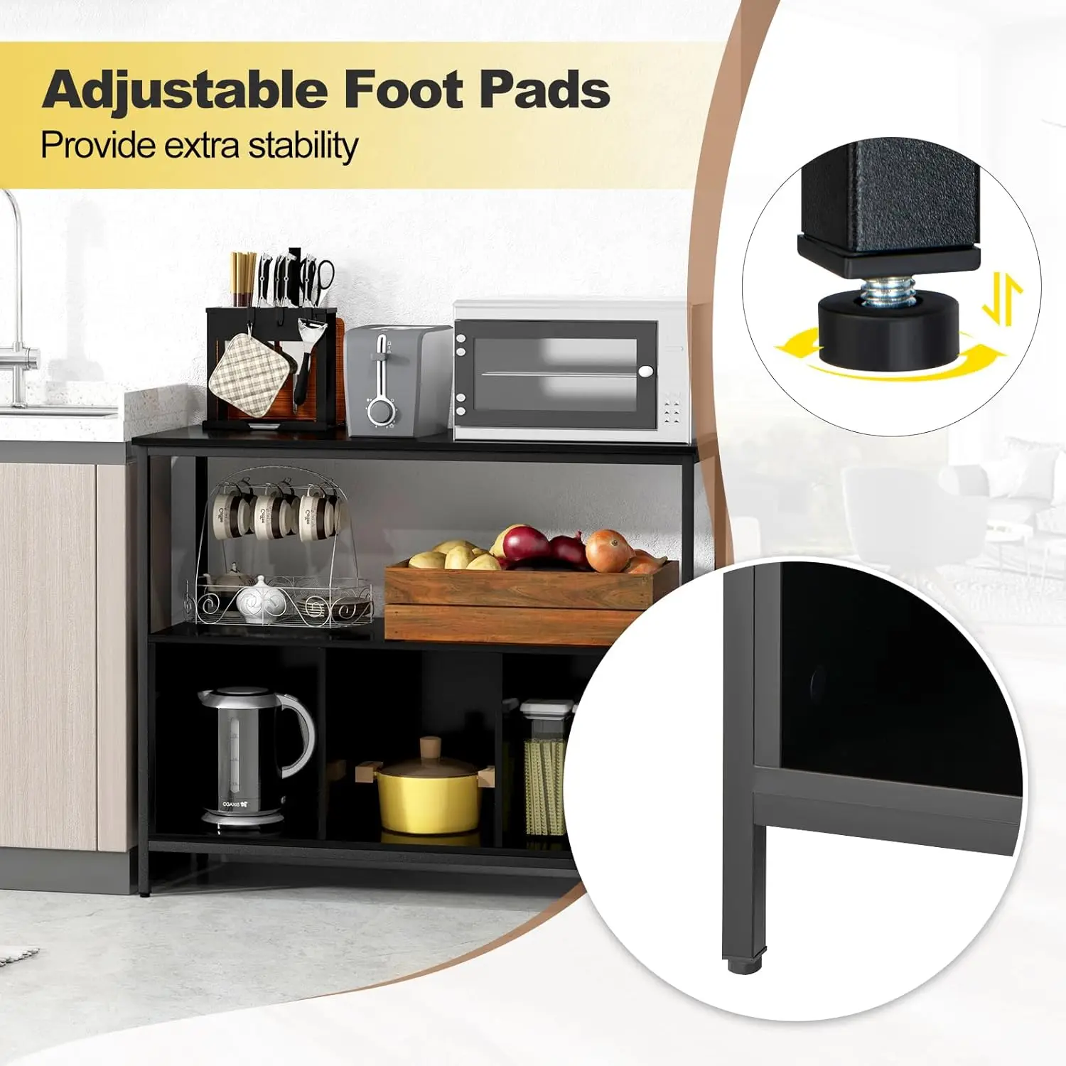 Buffet Cabinet with Storage, Sideboard with 1 Open Shelf & 3 Cubbies, Wood Buffets & Sideboards, Modern Coffee Bar Table