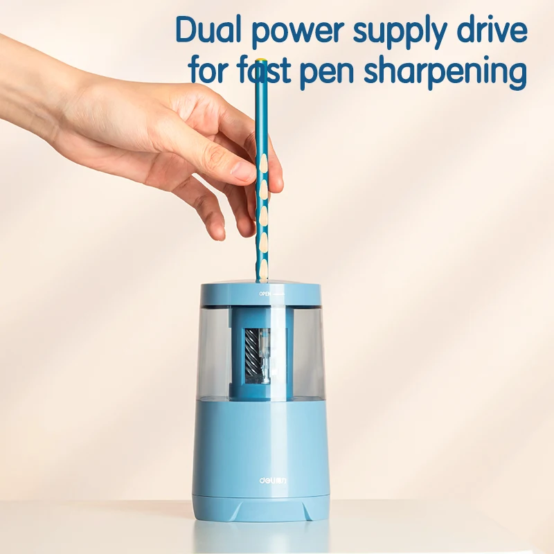 Pencil Sharpener Deli Electric Pencil Sharpener Multi-Pen Dual Power Safety Protection Alloy Steel Roller Blade