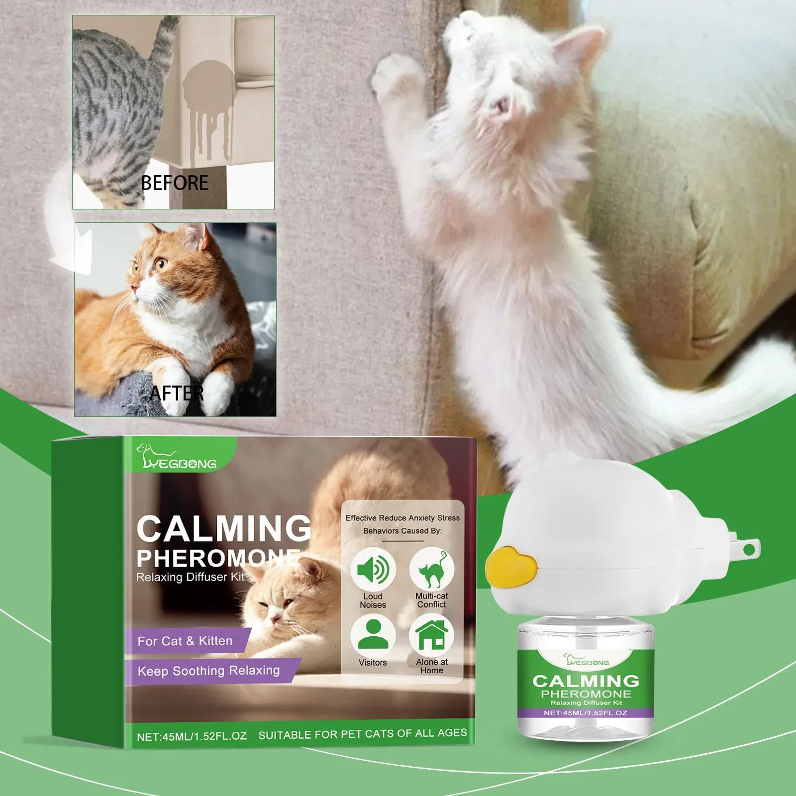 Cat Pheromone Calming Diffuser Anti Anxiety Stress Soothing Relaxing Gentle Ingredients Pets Pheromone Calming Diffuser 45ml
