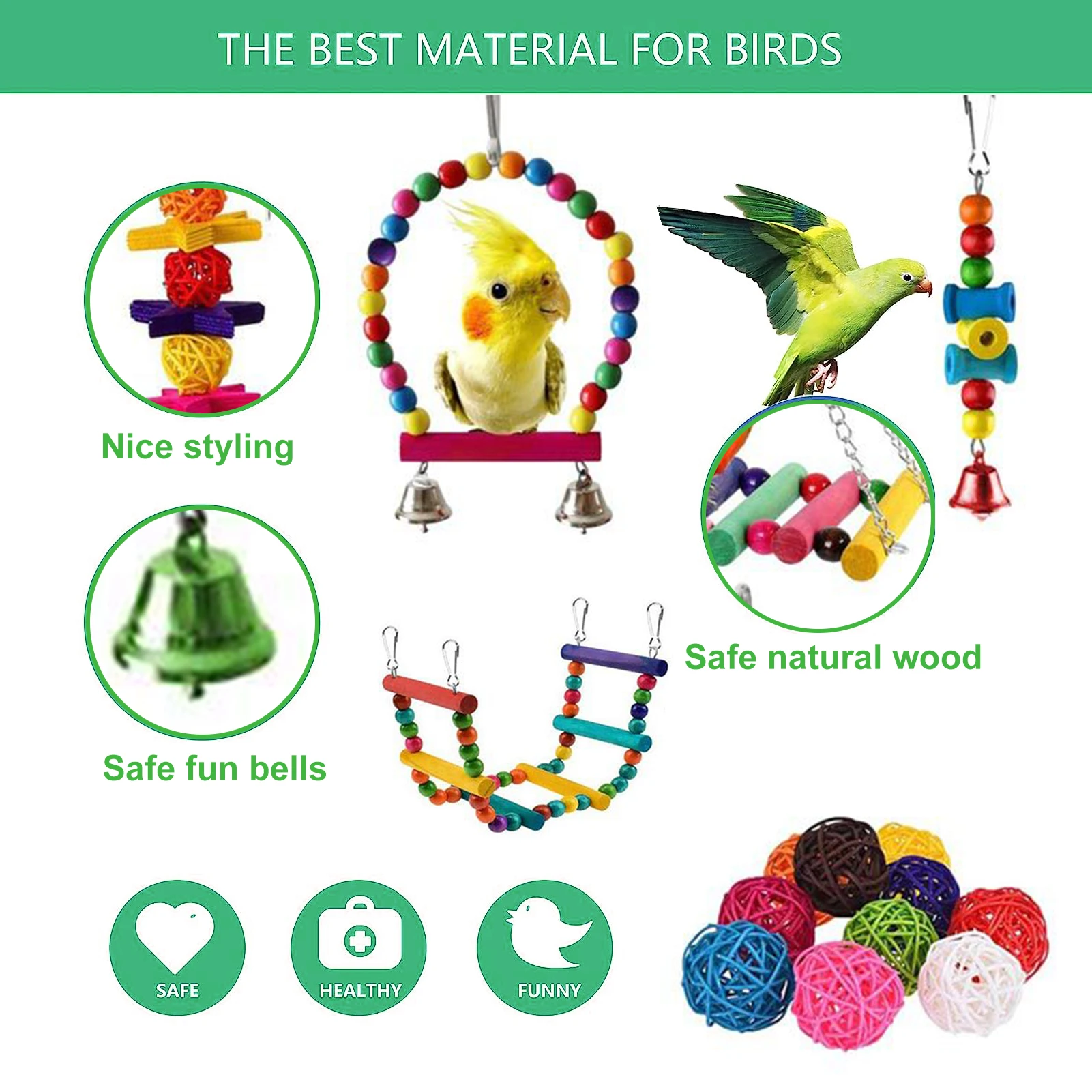 Parrot Bird Toys Accessories Articles Parakeet Cockatiels Bite Chew Toy For Parrot Training Budgie Toy Swing Ball Bell Standing