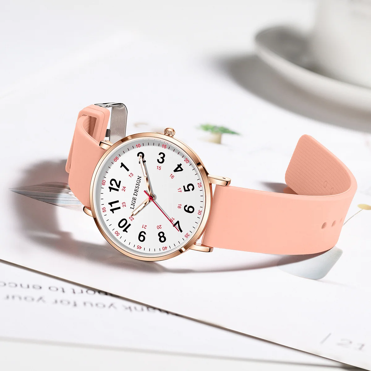 LIGE Women's Luxury Quartz Waterproof Wristwatch with Silicone Strap