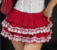 Women Mini Skirt Casual Summer Lace Patchwork Layered Ruffled Skirt for Streetwear Aesthetic Clothes 1