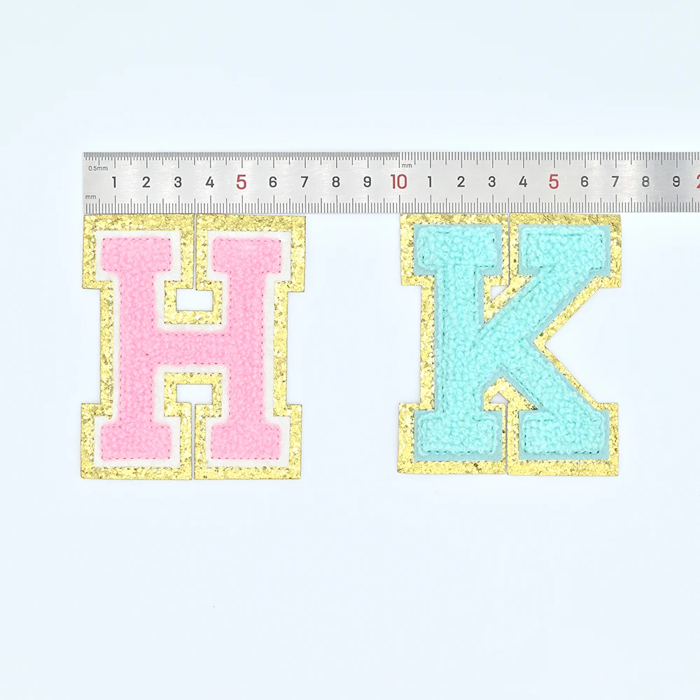 Embroidered Name Chenille Letter Patches A-Z Pink Adhesive Alphabet Patch For Clothes Bags T-shirt Iron On Letter Patch Applique chenille sticker patch