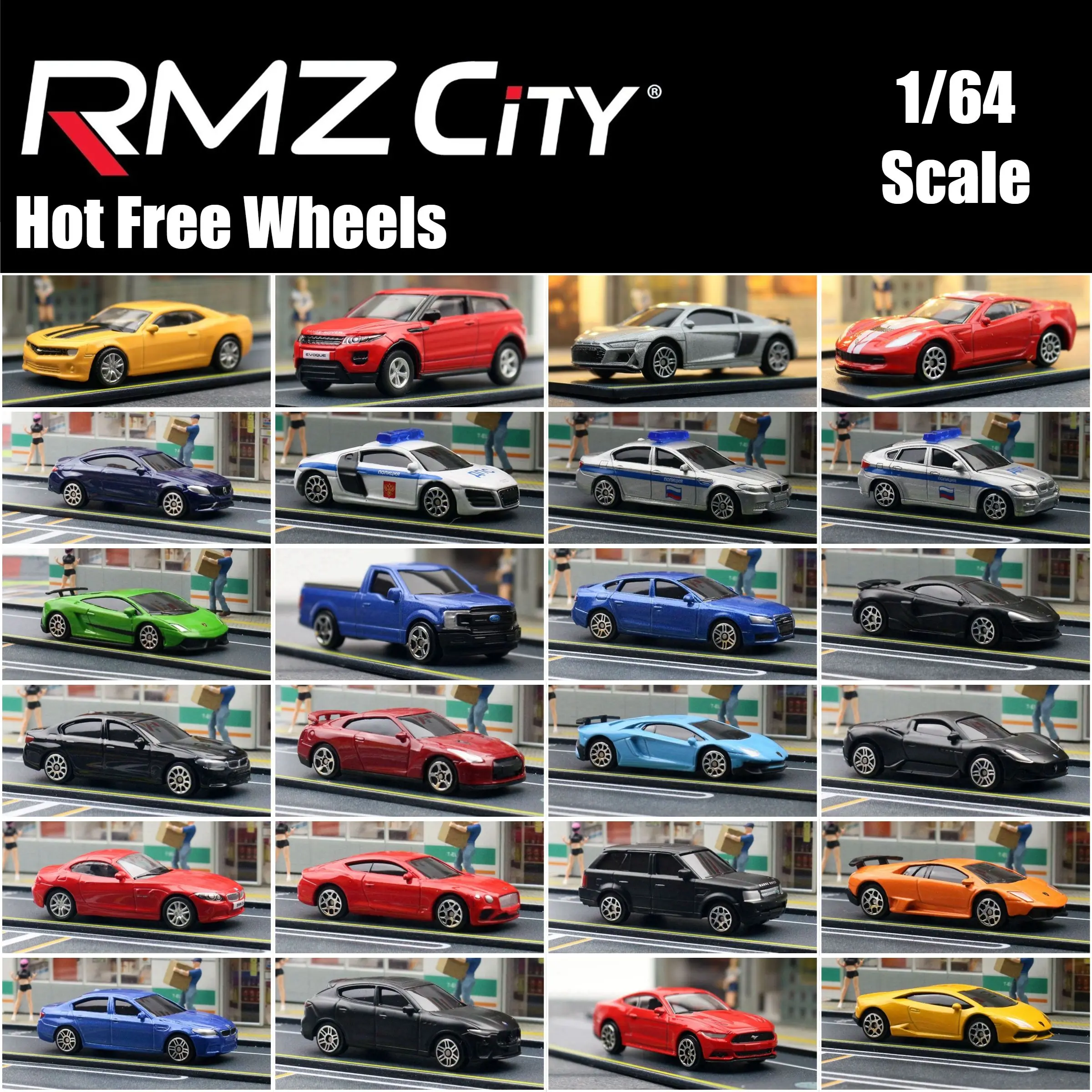 Hot Free Wheels 1/64 Toy Car For Children 1:64 RMZ City Diecast Metal Miniature Super Sport Vehicle Model Collection Match Box