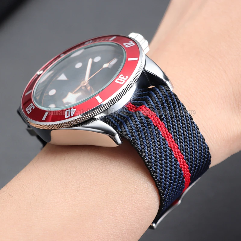 Nylon Canvas Striped Braided Watch Strap - Military Sport Style, 20mm & 22mm