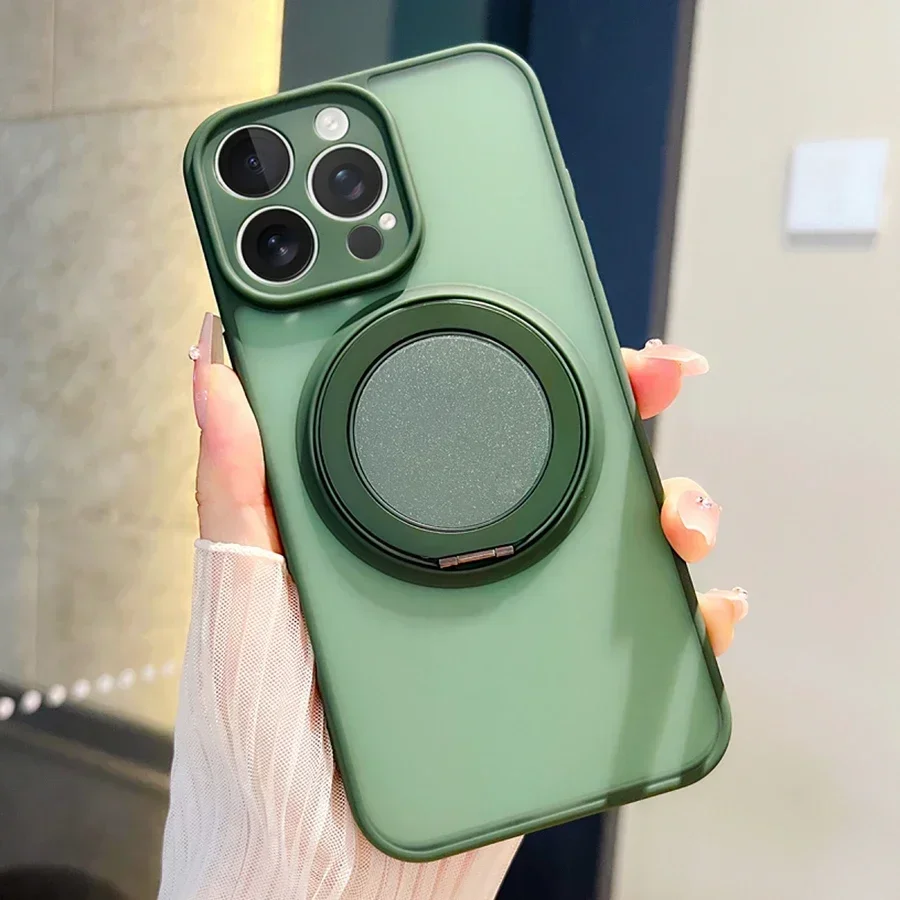 Magnetic Metal Ring Holder with Kickstand for iPhone - Silicone Protective Case