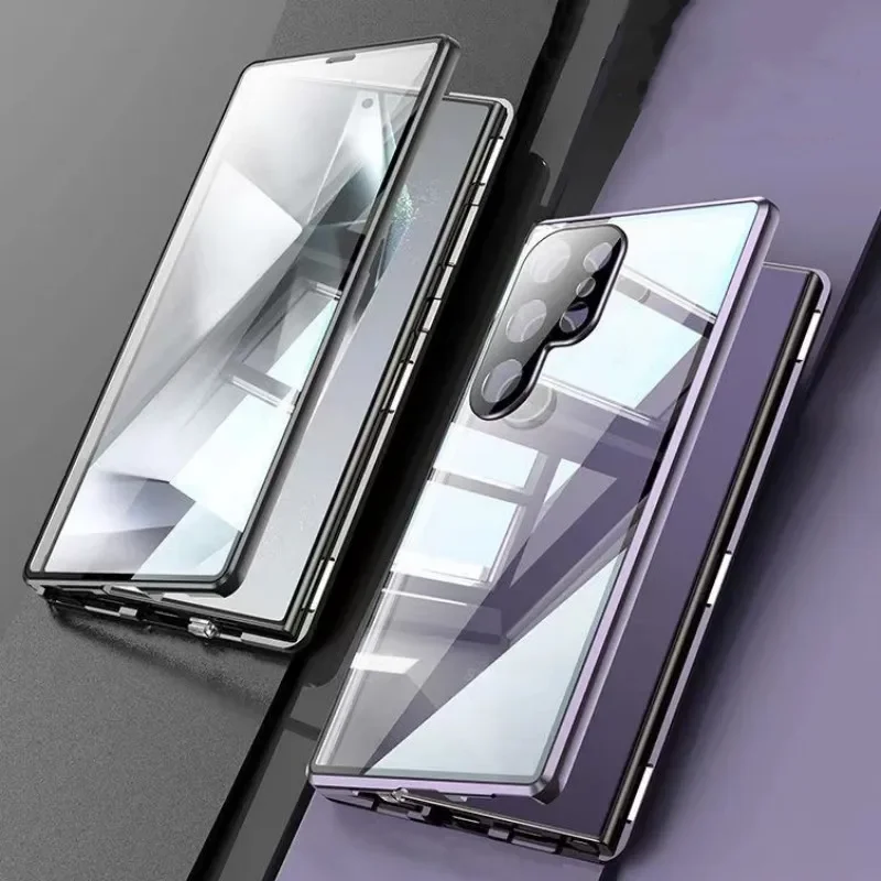 360° Full Protection Metal Magnetic Double-Sided Glass Snap Lock Case