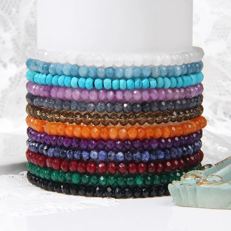 Mode Bunte 3x4mm Faceted Kristall Stein Armbänder Für Frauen Männer Mini Perlen Achat Stretch-Armband Einfache Schmuck geschenk