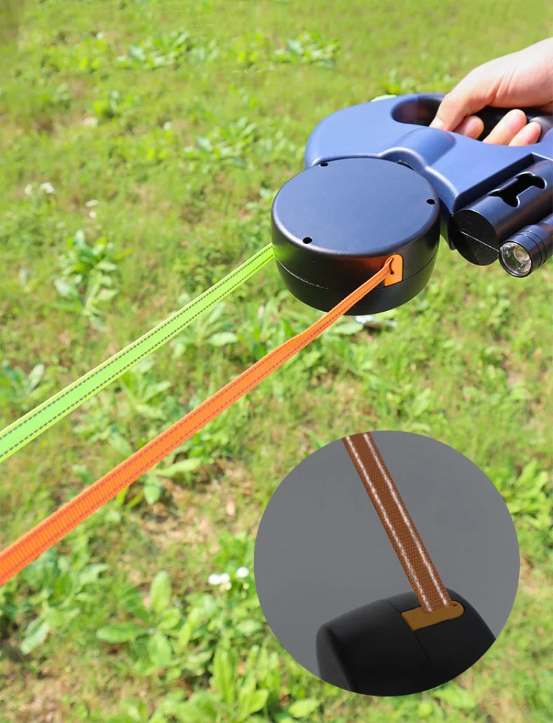 Auto Retractable Double Dog Leash 3m with LED Flashlight
