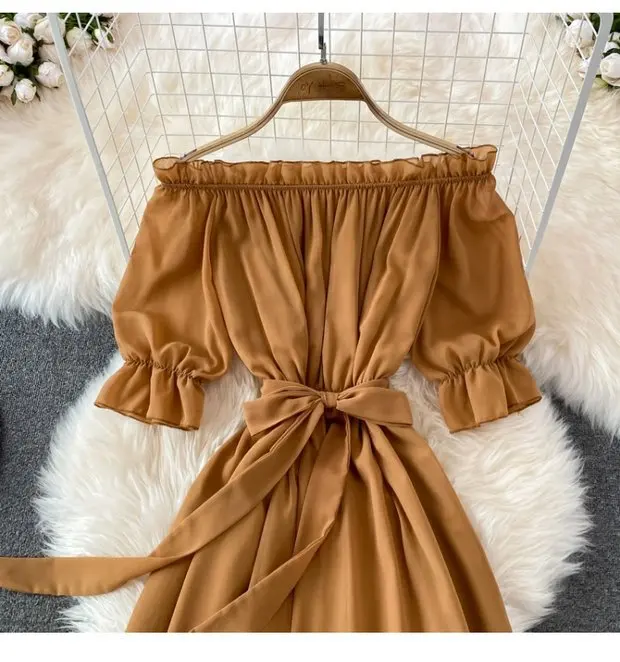 Beach Dress Women Sexy Off The Shoulder Slash Beach Chiffon Dresses Ladies Elegant A Line Bandage Party Dress Long Robe