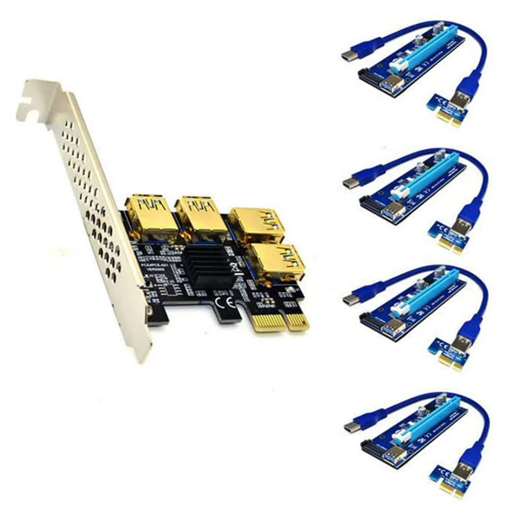 

PCIe 1 to 4 PCI Express 16X Slots Riser Card PCI-E 1X to 4 PCI-E Slot Adapter USB 3.0 Port Multiplier for Mining