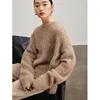 Women's Alpaca Wool thick Sweater winter Round Neck Loose Solid Color Knit Pullovers Top 1