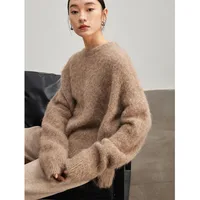 Women's Alpaca Wool thick Sweater winter Round Neck Loose Solid Color Knit Pullovers Top 1