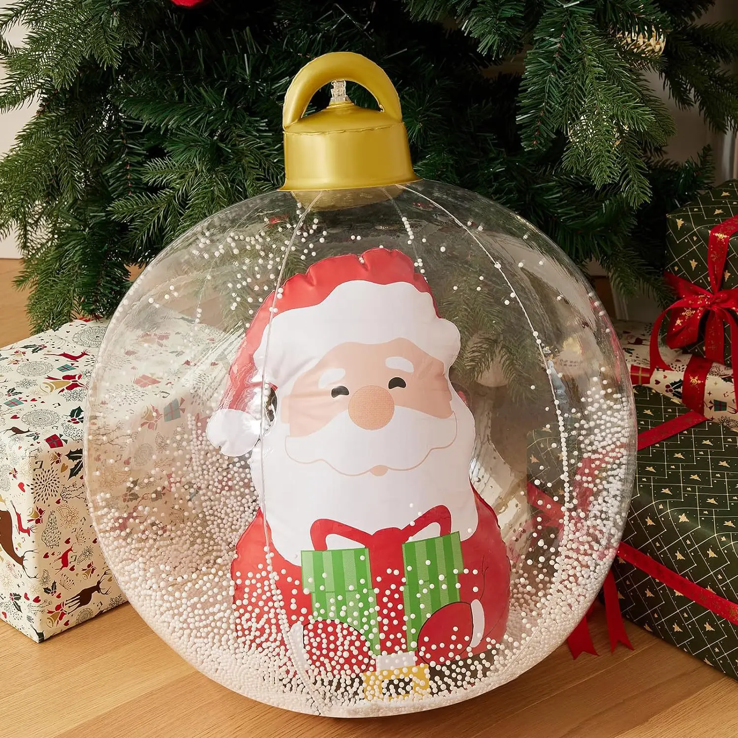 thumbnail image 1 of Bola navideña inflable gigante transparente de 60 cm con luces, adornos navideños, bola navideña inflable decorada de PVC, 1 of 4