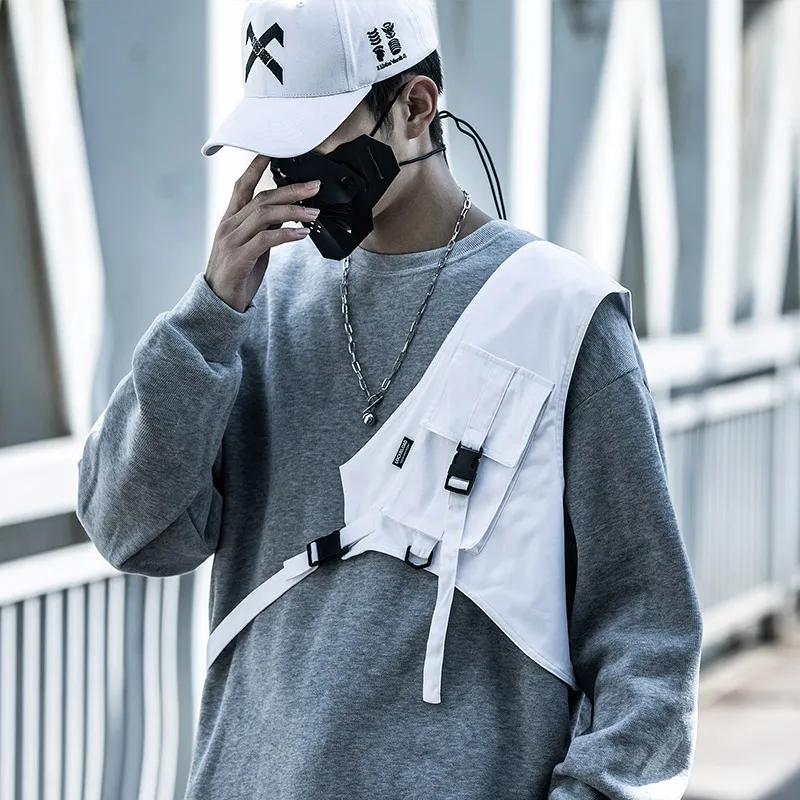 

Ribbons Functional Messenger Chest Bags Hip Hop Techwear Streetwear Men Vest Bags Tactical Shoulder Package Male Casual Backpack
