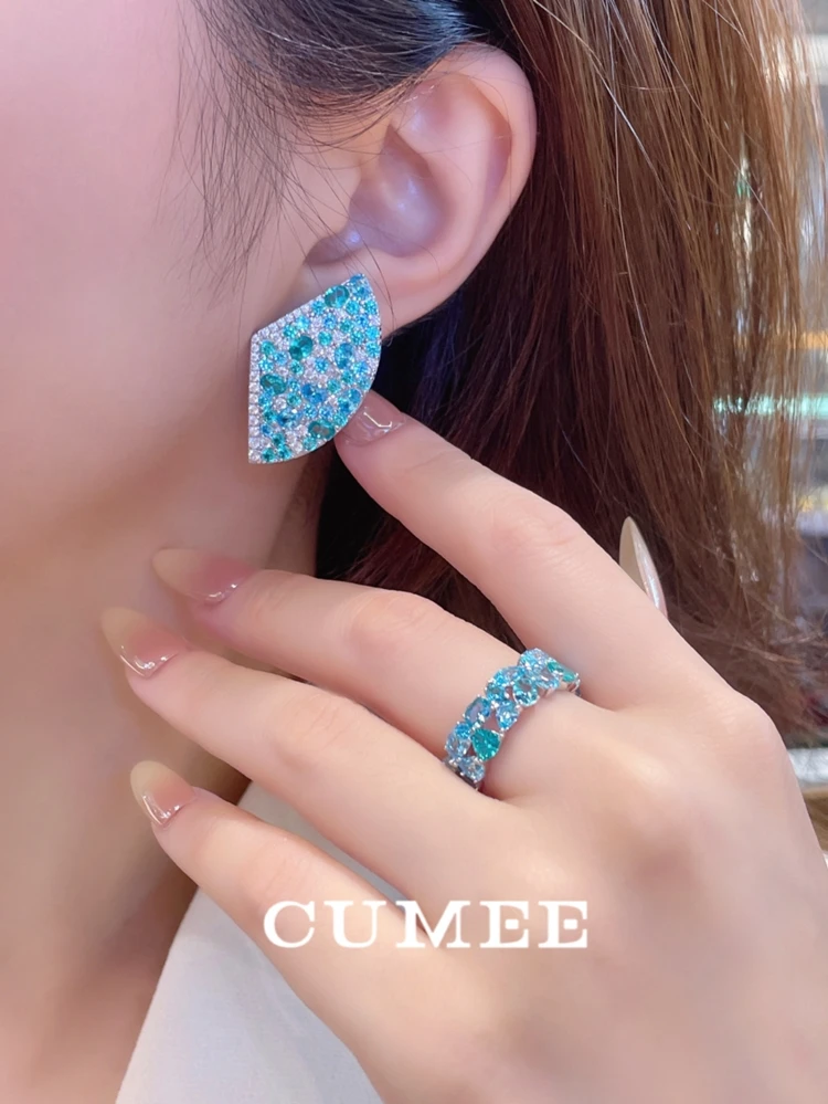 S1f913b2857eb4b6e816cef78b9c81200W Fine Jewelry Artificial Sea Blue Aquamarine Gemstone Bracelet Set Women 925 Silver Gold Plating Mallzona