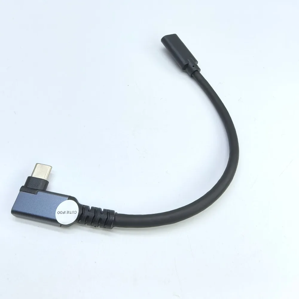 USB 2.0 C타입 데이터 연장 케이블, 오디오 전원 공급 와이어, 블랙 암수, 팔꿈치 90 도, 20cm