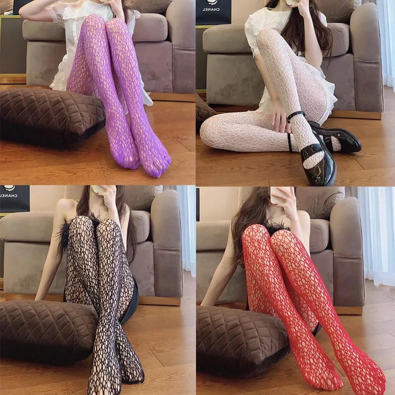

Fashion Flower Embroidery Mesh Hollow Out Sexy Pantyhose Women's Fishing Net Tights Cool Girl Colored Hipster Harajuku Stockings