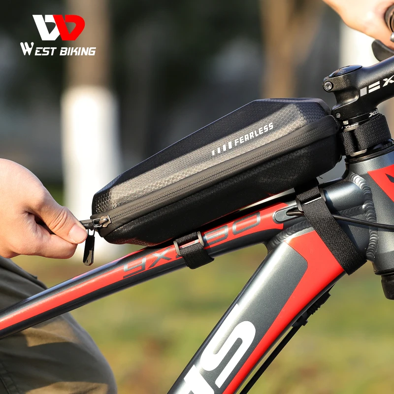 WEST BIKING Hard Shell Bicycle Bag Water Repellent Portable Frame Front Tube Large Capacity Ultralight Road MTB Folding Bikes