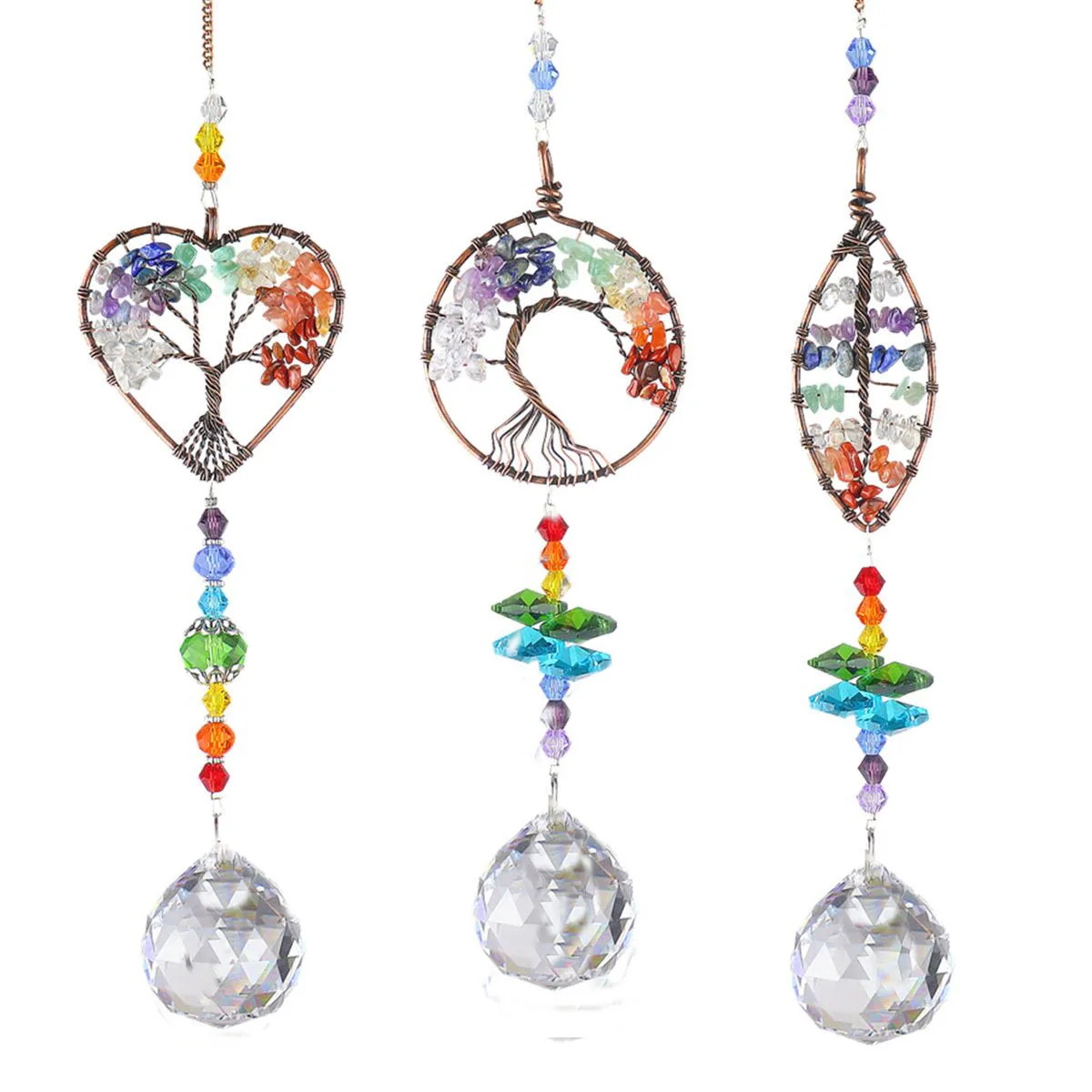 Crystal Tree Prisms Glass Pendant Wind Chimes Rainbow Maker Sun Catcher Indoor Window Car Hanging Garden Decor 1PC