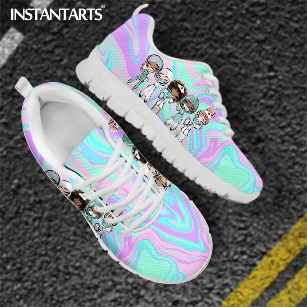 Pretty Cartoon Hospital Nurses And Doctors Pattern Ladies Flat Shoes Breathable Warm Soft Sneaker Lace Up Footwear