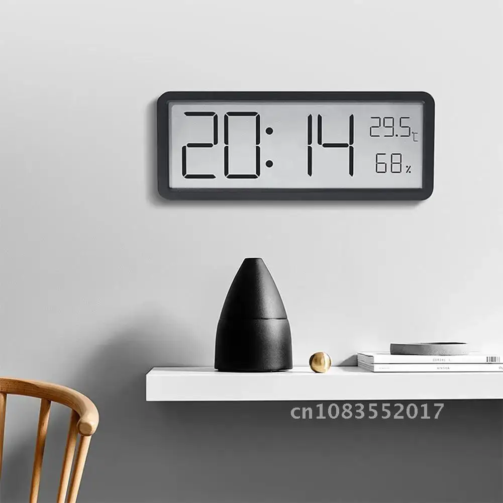 Digital Wall Clock Electronic Wall Mounted LCD Disply Clocks Multifunctional Temperature and Humidity Alarm Clock