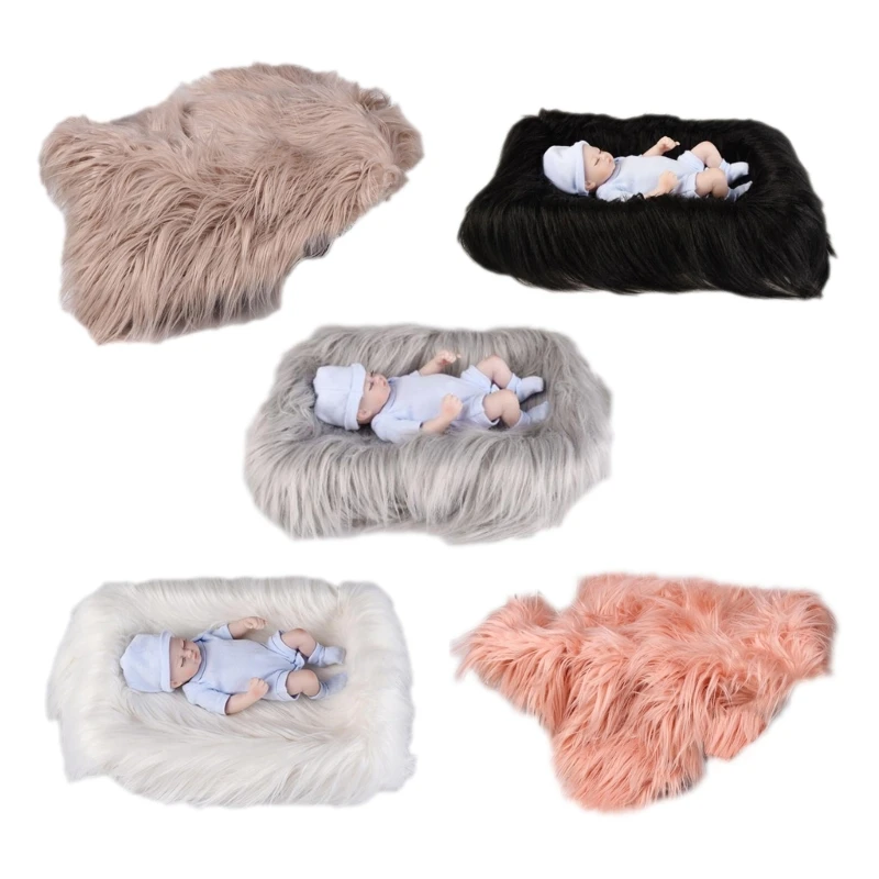 

60x50cm Newborn Baby Blanket Infant Photo Props Artificial Fur Rug Plush Photography Background Photos Basket Stuffed