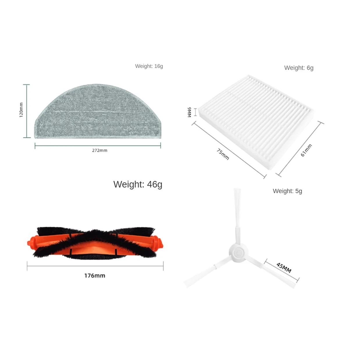 

22PCS Accessories Kit for Xiaomi Robot Vacuum E10 B112 / E12 Replacement Parts Main Side Brush Hepa Filter Mop Cloth