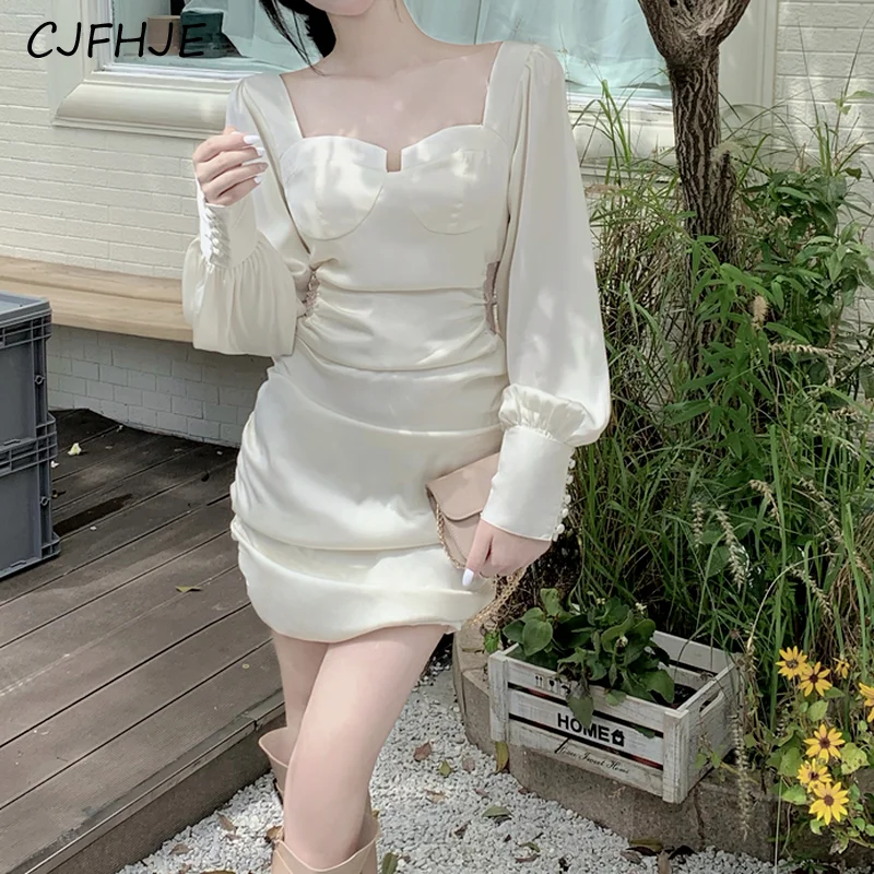 

CJFHJE Сексуальное Белое Мини-Платье женское корейское модное ажурное платье Y2K с пышными рукавами женское винтажное Элегантное повседневное вечернее платье