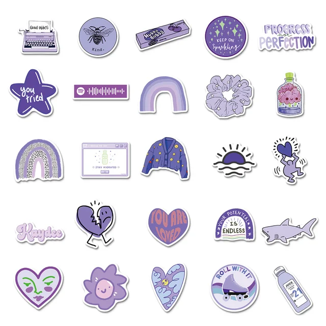 Purple Stickers for Water Bottle Purple Aesthetic Stickers for Journaling  Vinyl Stickers for Kids(50 Pcs)