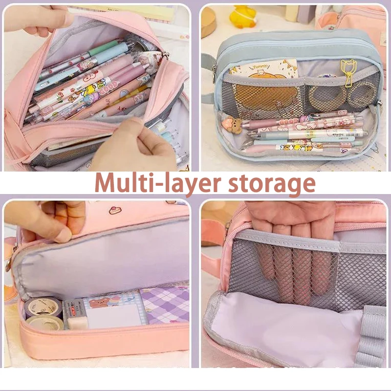 Korea Cute Pencil Cases for Girls Pencilcase Waterproof Canvas School Makeup Bag Pencil Pouch Pen BoxPapeleria Kawaii Stationery