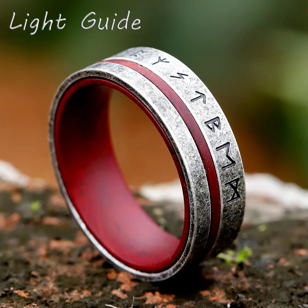 Мужское кольцо Light Guide из нержавеющей стали 316L с узором из искусственной кожи, модное обручальное кольцо для вечеринок