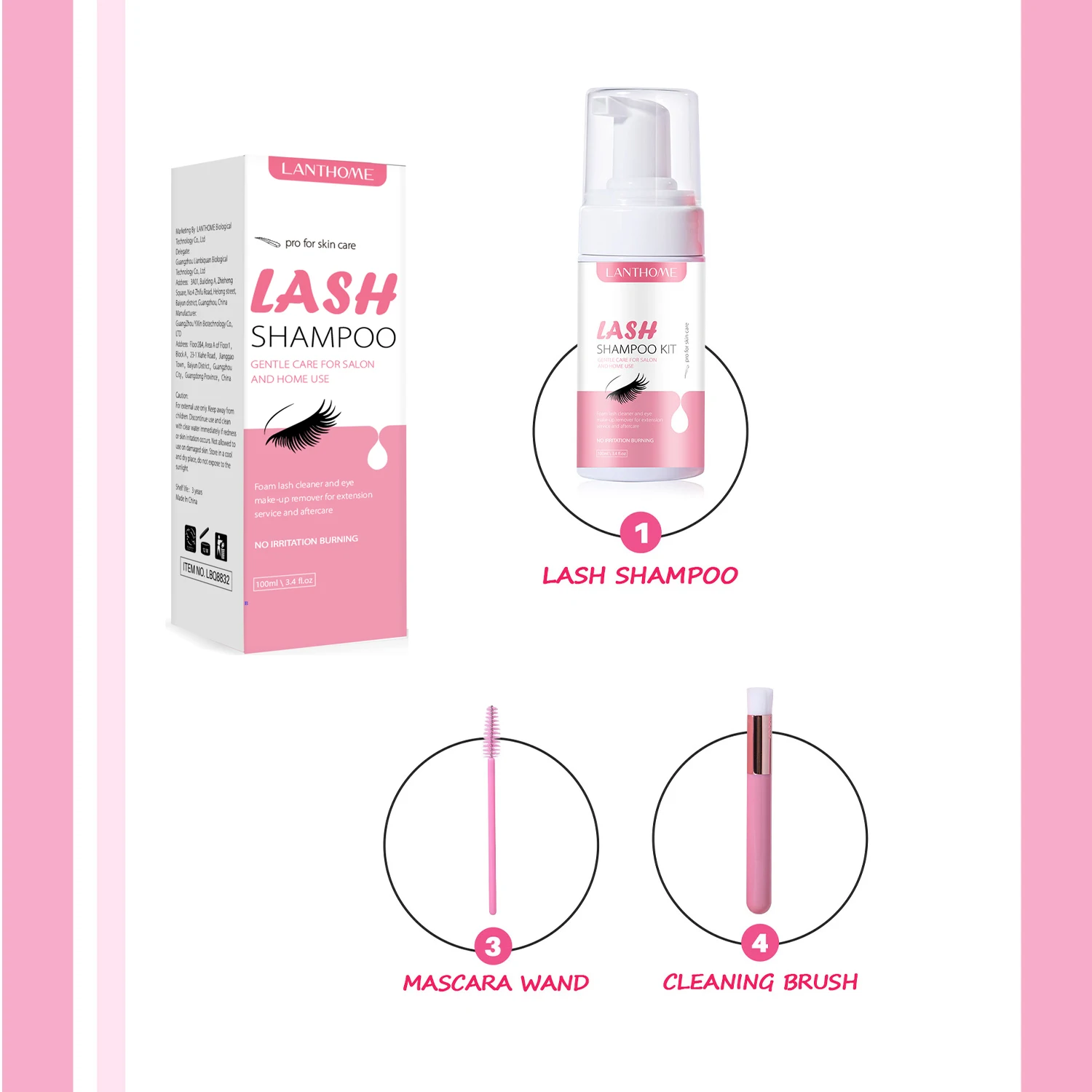 Professional Lanthome Eyelash Extension Shampoo Foam Deep Clean Cleanser For Makeup Tools Remover Glue Salon Home Use For Women