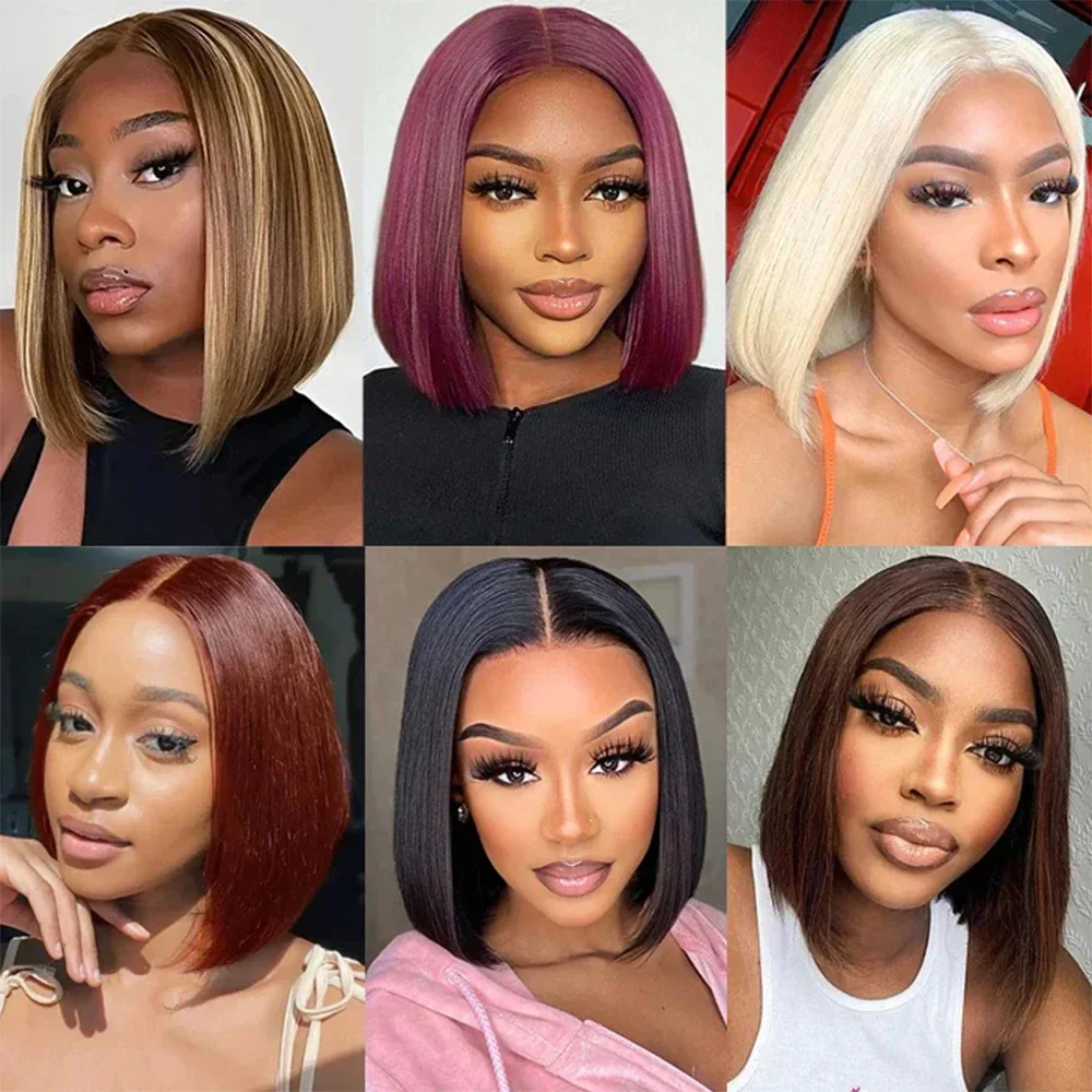 Parrucca Bob Corta Liscia 13x4 Lace Front Senza Colla da 8-14 Pollici 2026, Capelli Umani Brasiliani, Pronta da Indossare per Donne Nere - immagine 4