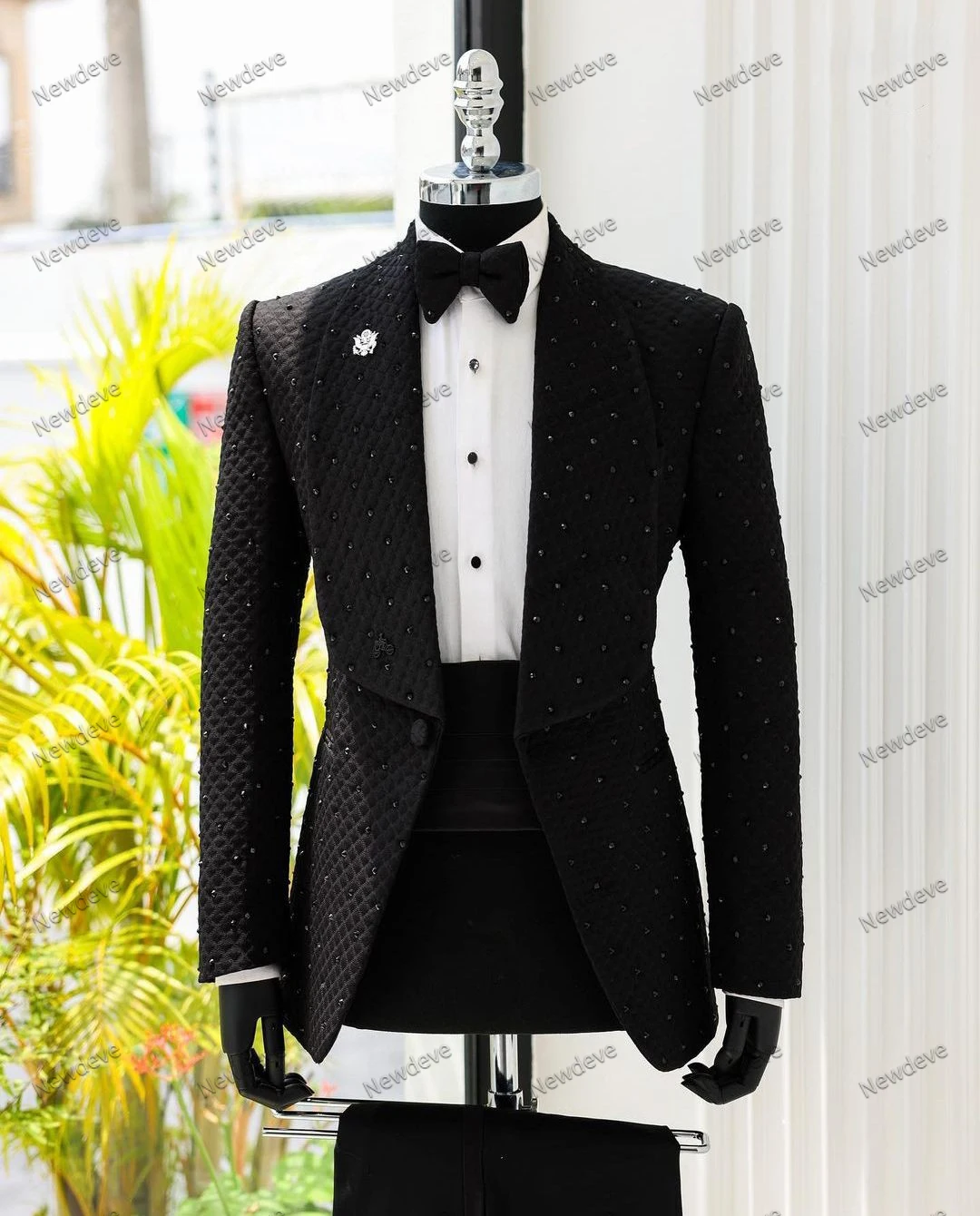 Modern Men's Suits Tailored 2 Pieces Blazer Pants One Button Wide Lapel Beads Plus Size Wedding Formal Tuxedo Made