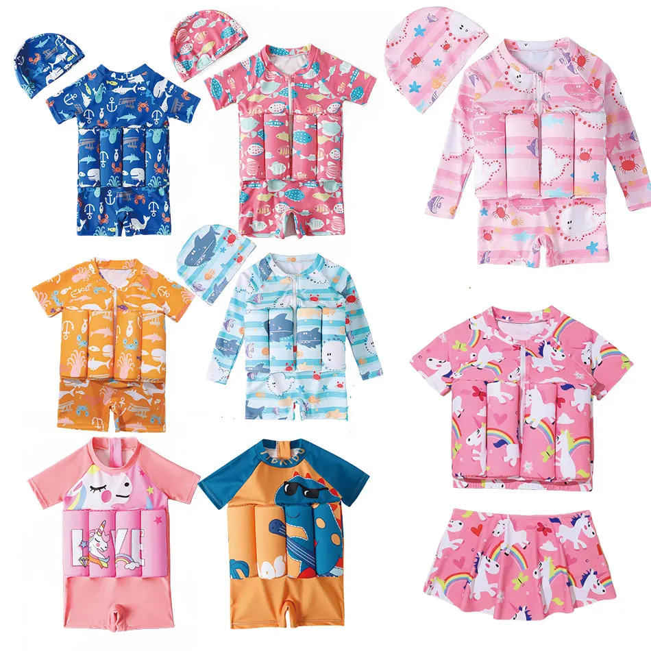 Children's Buoyancy Swimsuit Cartoon Print Swimwear Kid One-Piece Floating Rash Guards Bathing Clothes Boys Girls Swimming Suits children swimwear