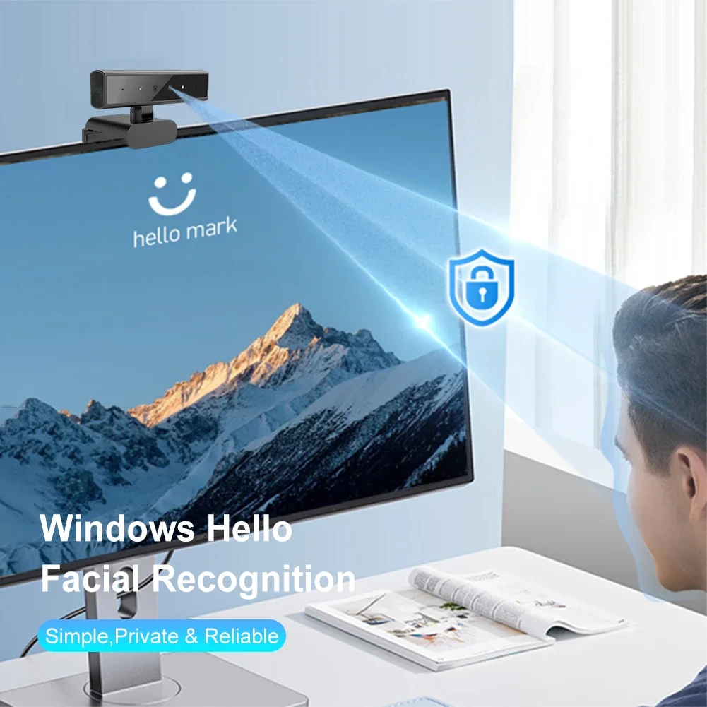 Identification Login Web Camera for Windows Hello with Base USB Computer Webcam 5MP 2K Detachable Web Camera for Computer Laptop