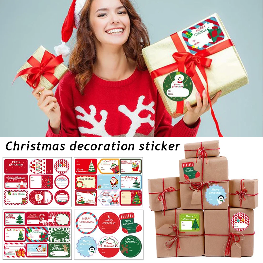 

10 Sheets Christmas Gift Label Wrapping Decor Present Seals Santa Sticker Xmas Sticker Tags DIY Decor Favors Supplies