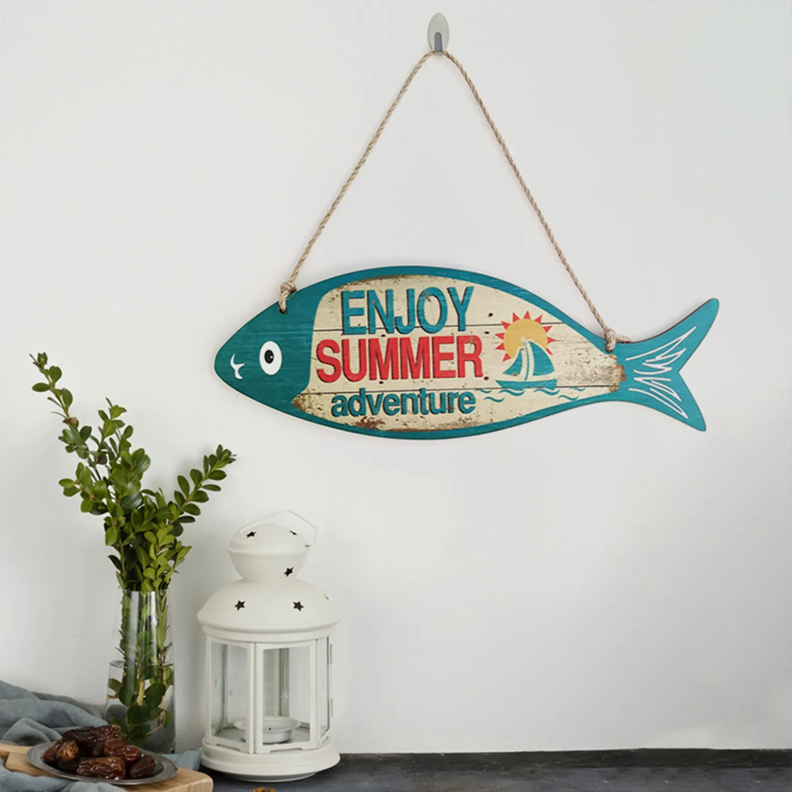 Summer Wooden Fish Welcome Sign Nautical Wall Art Decor Hanging Vintage  Fish Sign Beach Hawaii Themed Plaque Home Decoration